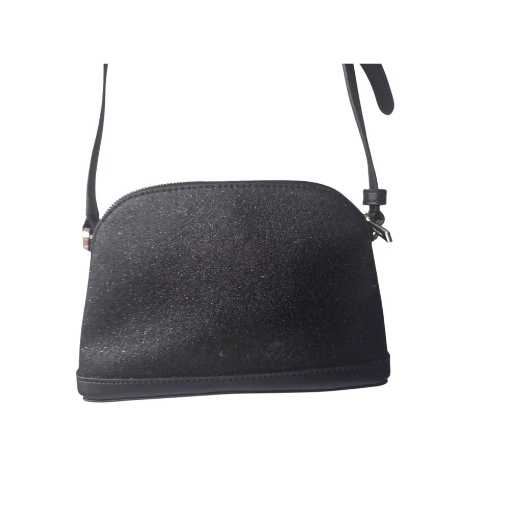 Kate Spade New York Black Glitter Dome Crossbody Bag Saffiano Leather Trim Small
